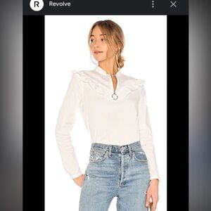 AVEC LES FILLES | zip front ruffle top in white